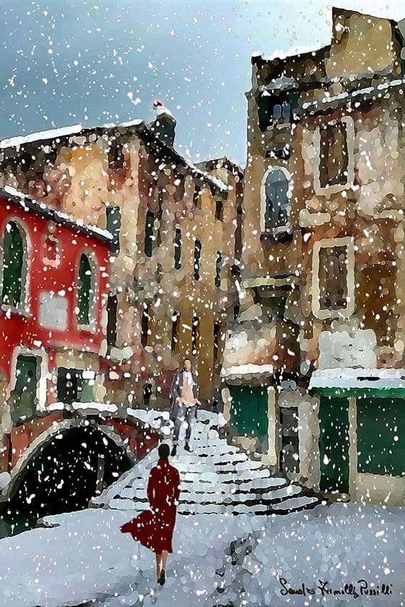 Neve a Venezia - Dipinto digitale su tela - cm. 50 x 70